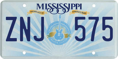 MS license plate ZNJ575