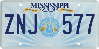 MS license plate ZNJ577
