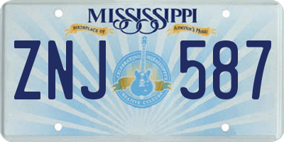 MS license plate ZNJ587