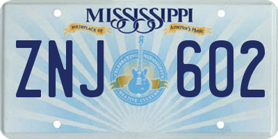 MS license plate ZNJ602