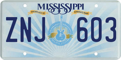MS license plate ZNJ603