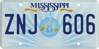 MS license plate ZNJ606