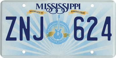 MS license plate ZNJ624