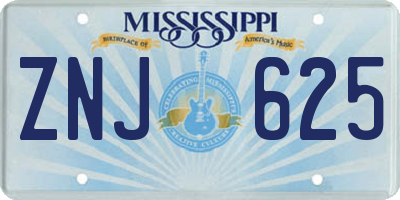MS license plate ZNJ625