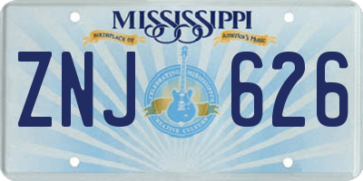 MS license plate ZNJ626