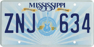 MS license plate ZNJ634