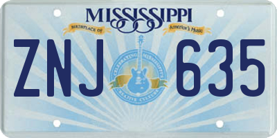 MS license plate ZNJ635