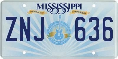 MS license plate ZNJ636