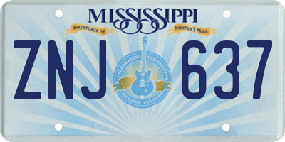 MS license plate ZNJ637