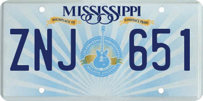 MS license plate ZNJ651