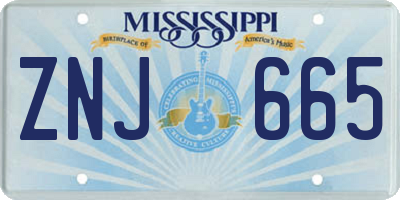 MS license plate ZNJ665