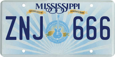 MS license plate ZNJ666