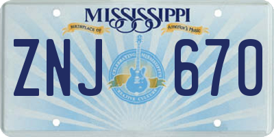 MS license plate ZNJ670