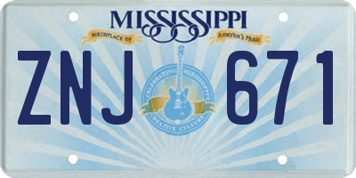 MS license plate ZNJ671