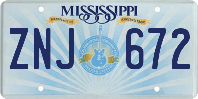 MS license plate ZNJ672