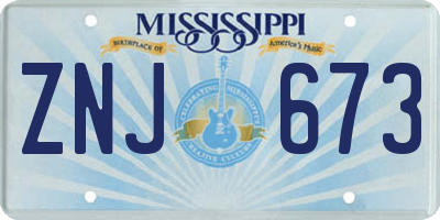 MS license plate ZNJ673