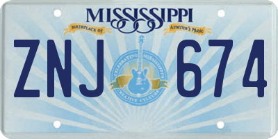 MS license plate ZNJ674
