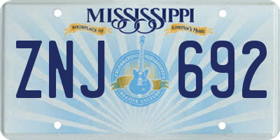 MS license plate ZNJ692