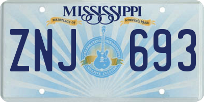 MS license plate ZNJ693