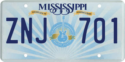 MS license plate ZNJ701