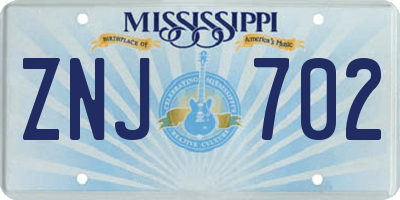MS license plate ZNJ702