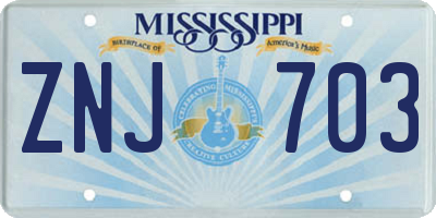 MS license plate ZNJ703