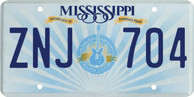 MS license plate ZNJ704