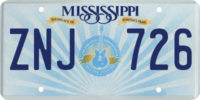 MS license plate ZNJ726