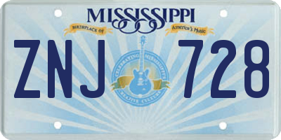MS license plate ZNJ728