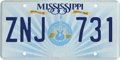 MS license plate ZNJ731