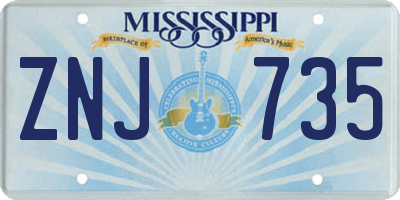 MS license plate ZNJ735