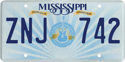 MS license plate ZNJ742