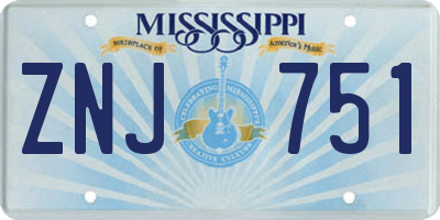 MS license plate ZNJ751