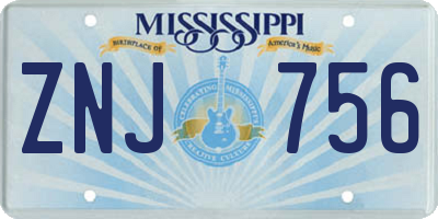 MS license plate ZNJ756