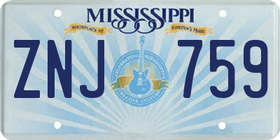 MS license plate ZNJ759
