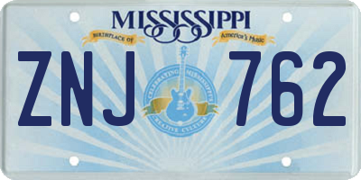 MS license plate ZNJ762
