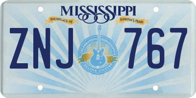 MS license plate ZNJ767