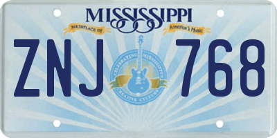 MS license plate ZNJ768