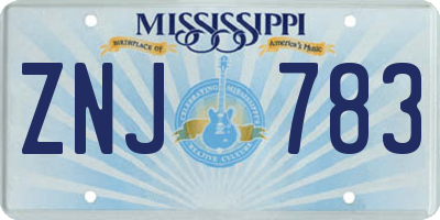 MS license plate ZNJ783