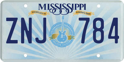 MS license plate ZNJ784