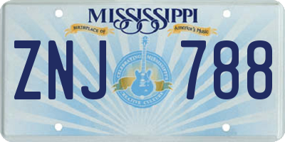MS license plate ZNJ788