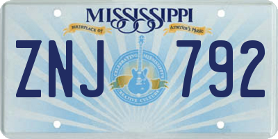 MS license plate ZNJ792