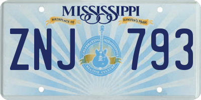 MS license plate ZNJ793