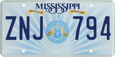 MS license plate ZNJ794