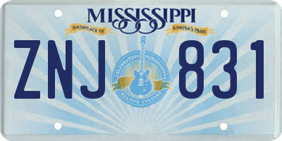 MS license plate ZNJ831