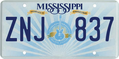 MS license plate ZNJ837