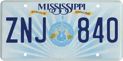MS license plate ZNJ840