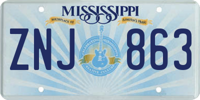 MS license plate ZNJ863