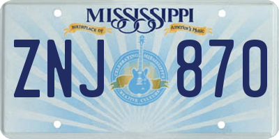 MS license plate ZNJ870