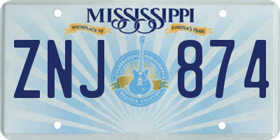 MS license plate ZNJ874